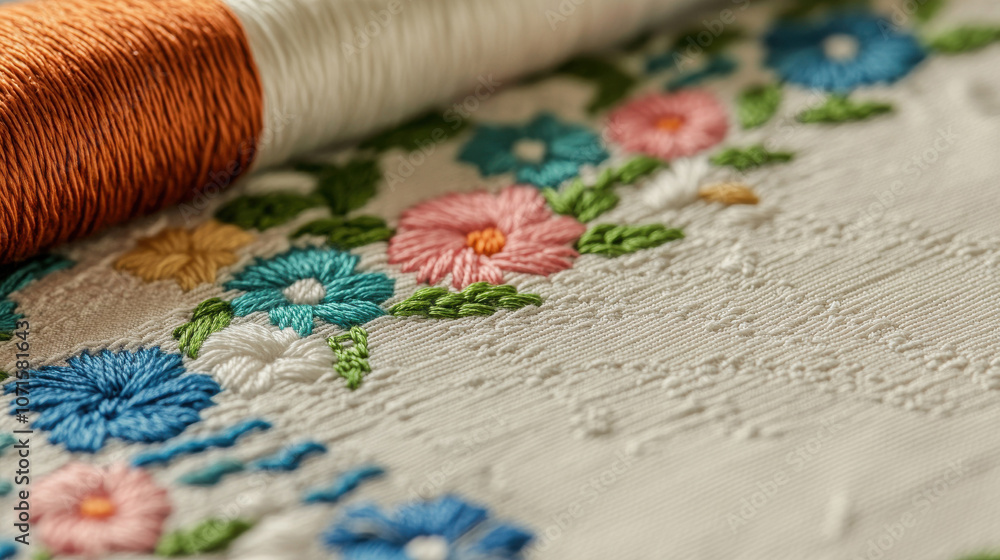 Obraz premium flower hand embroidery frame illustration for embroidery design 