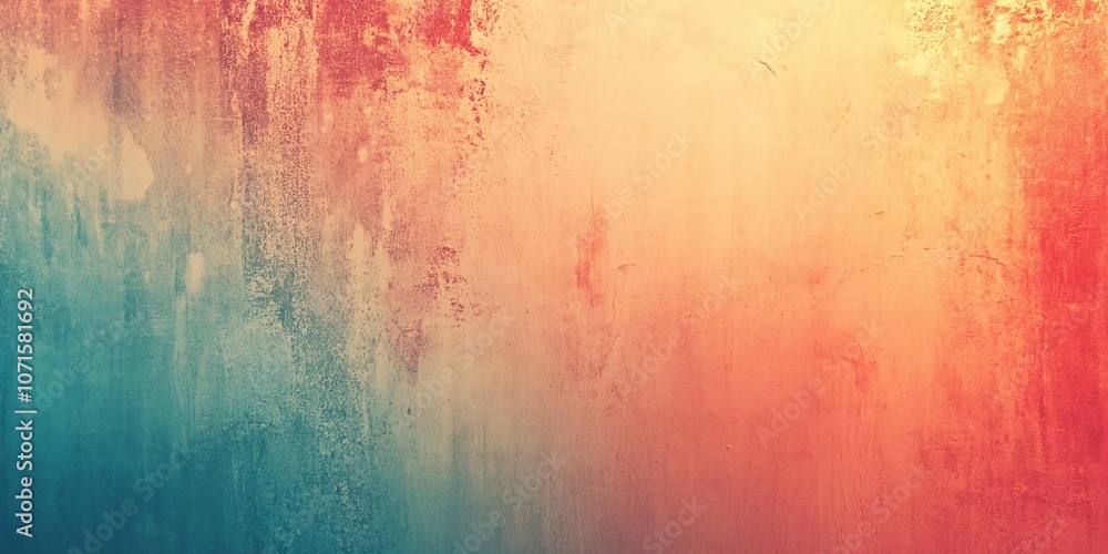 Fototapeta premium Red and Teal Gradient Wall Texture with Faded Grunge Surface