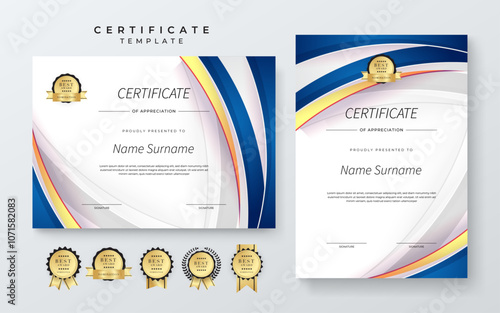 Modern Certificate of Appreciation Template with Colorful Geometric Shape Design. Simple certificate template featuring vibrant geometric patterns. Ideal for awards, achievements, and recognition