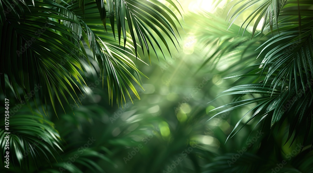 Fototapeta premium Sunlight and Palm Leaves Shadow on a Green Backdrop.