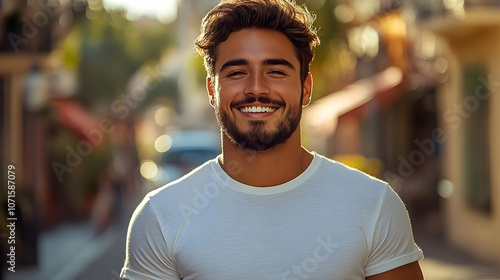 Smiling Man in White T-Shir...
