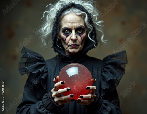Old ugly witch and magic cr...