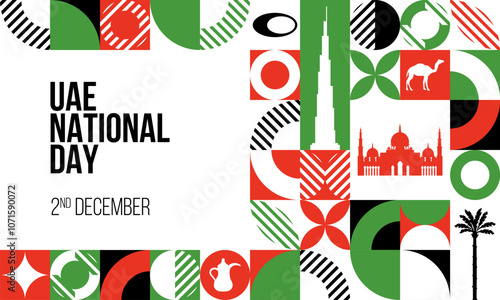 UAE National Day Banner. December 2 United Arab Emirates national day greeting card design. Modern pattern, poster template. Vector Illustration.