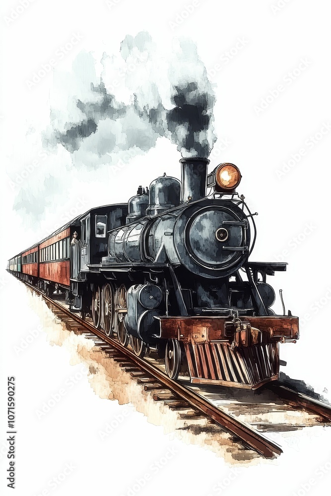 Fototapeta premium A vintage steam locomotive with smoke trails.