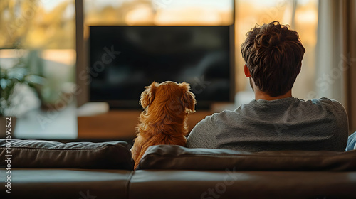 Man and Dog Watching TV on ...