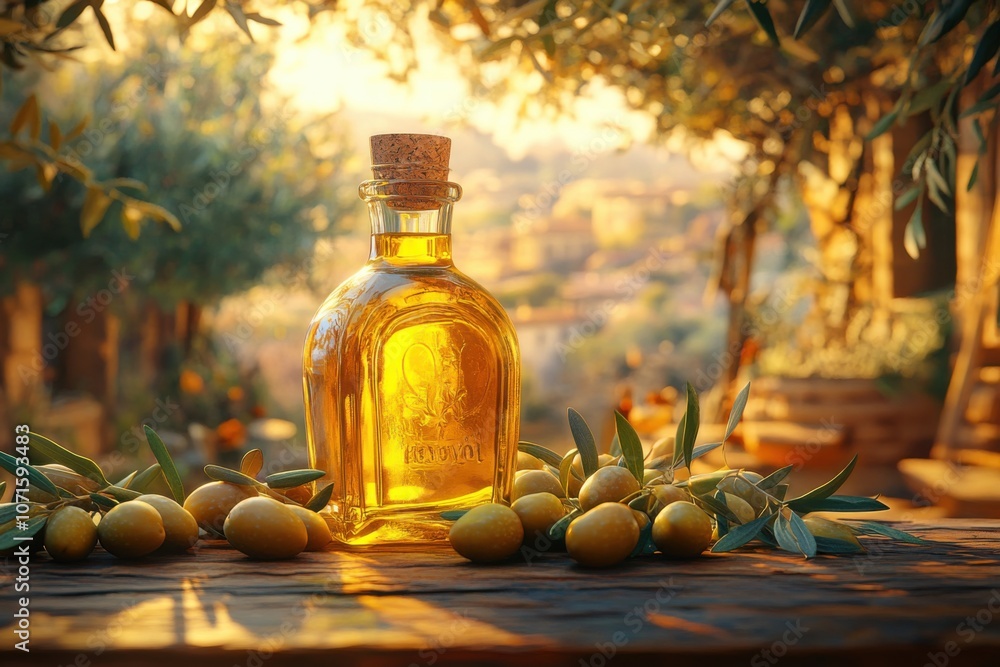Pure Olive Oil Essence Rustic Table with Olives and Glass Bottle, Artisanal Style, Extra Virgin, Premium Quality, Healthy Fat, Mediterranean Cuisine, Italian Olive Oil, Spanish Olive Oil, Greek Olive Pure Olive Oil Essence Rustic Table with Olives and Glass Bottle, Artisanal Style, Extra Virgin, Premium Quality, Healthy Fat, Mediterranean Cuisine, Italian Olive Oil, Spanish Olive Oil, Greek Olive