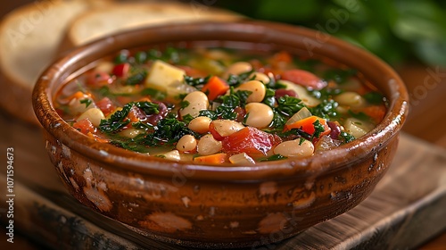 Ribollita Tuscany hearty soup made from bread vegetables and cannellini beans a perfect example of Italian peasant cuisine