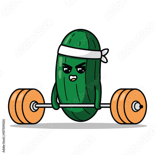 Strong Pickle Cartoon Lifting Weights Illustration