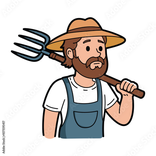 Cartoon Farmer with Pitchfork Illustration