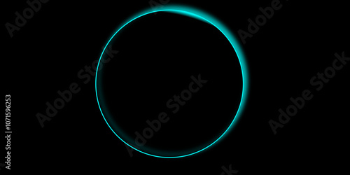 Abstract fantastic background with neon round frame and space portal into another dimension. Minimalist Elegance. Abstract geometric shape concept. glowing sphere on black. 