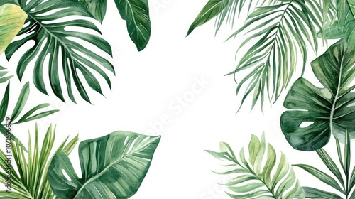 Tropical Watercolor Leaf Border