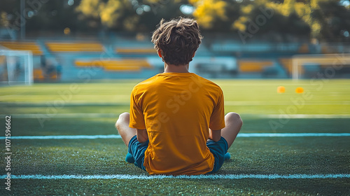 Man Sitting On Field, Back ...