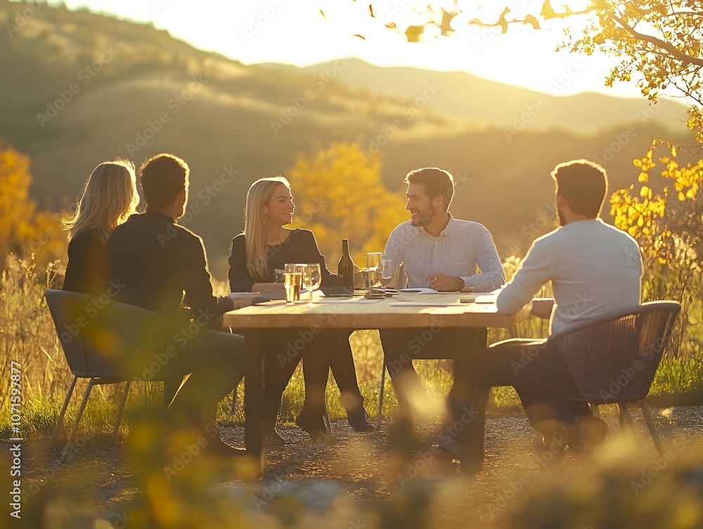 custom made wallpaper toronto digitalCorporate Team Collaborating in Peaceful Outdoor Natural Setting with Warm Lighting