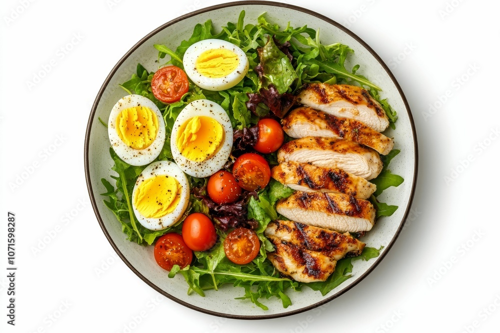 Grilled chicken salad with eggs and tomatoes. Grilled chicken salad with eggs and tomatoes.