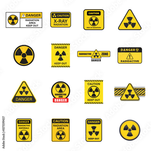 Radioactive material warning icon in flat style. Radiation danger vector illustration on isolated background. Caution sign business concept.