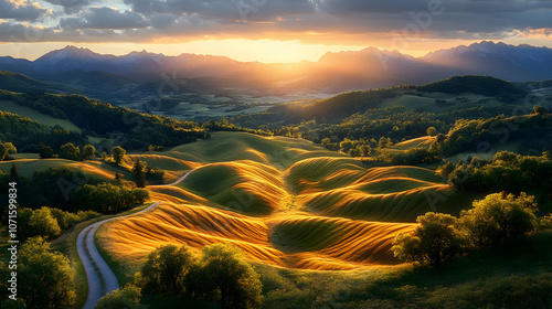 Sunset Over Rolling Hills a...
