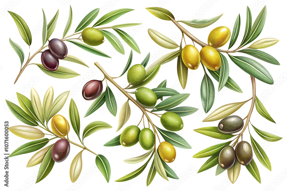 Obraz premium Set olive branches on transparent background. Png File