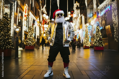 Santa in a Metallic Bomber Jacket photo