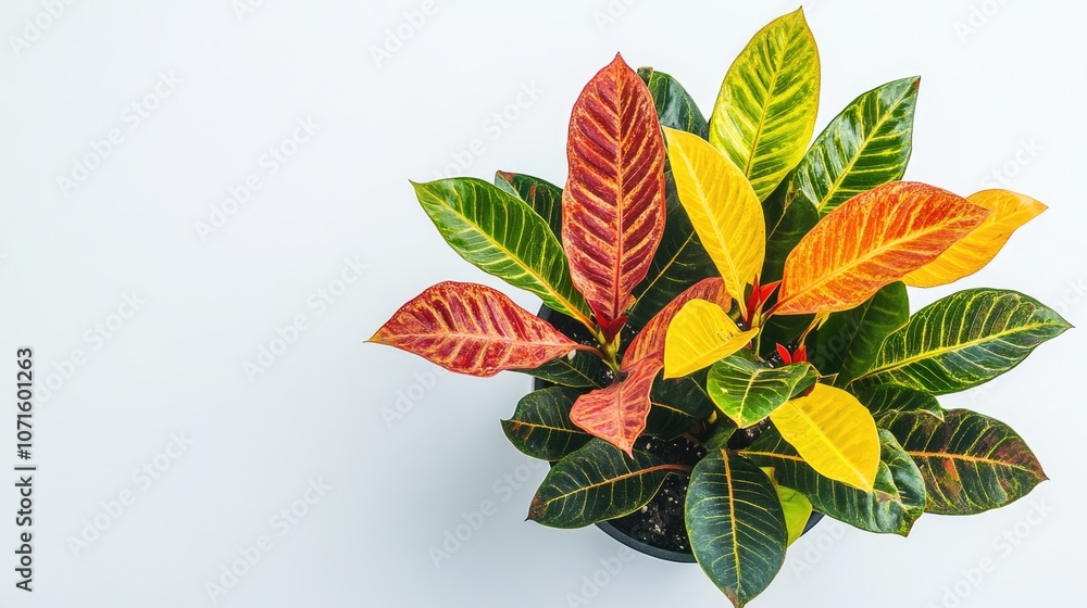 Obraz premium Variegated Plant with Red, Yellow, and Green Leaves