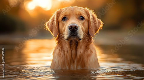 Golden Retriever Dog Swimmi...