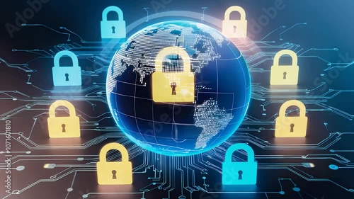 Cybersecurity Concept with Global Network and Lock Icons

 photo