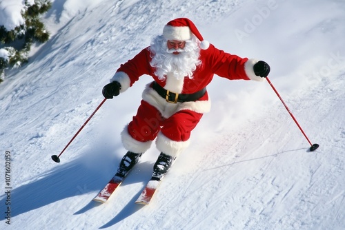 Skiing Santa on a Mountain photo