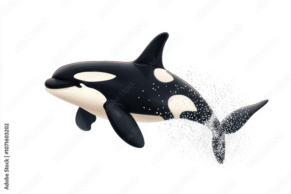 Fototapeta premium Orca whale swimming, white isolate background