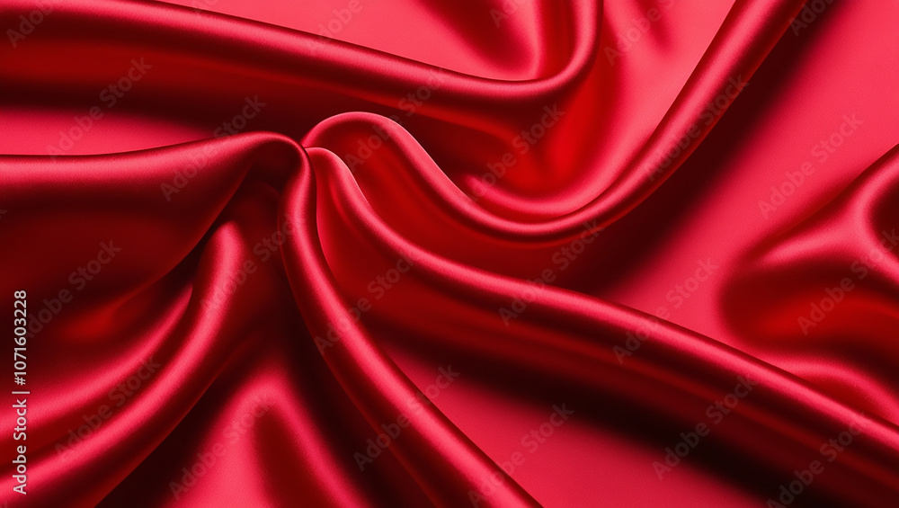 Obraz premium Close-up of rich red satin fabric with soft folds creating a sense of luxury and elegance, perfect for backgrounds.