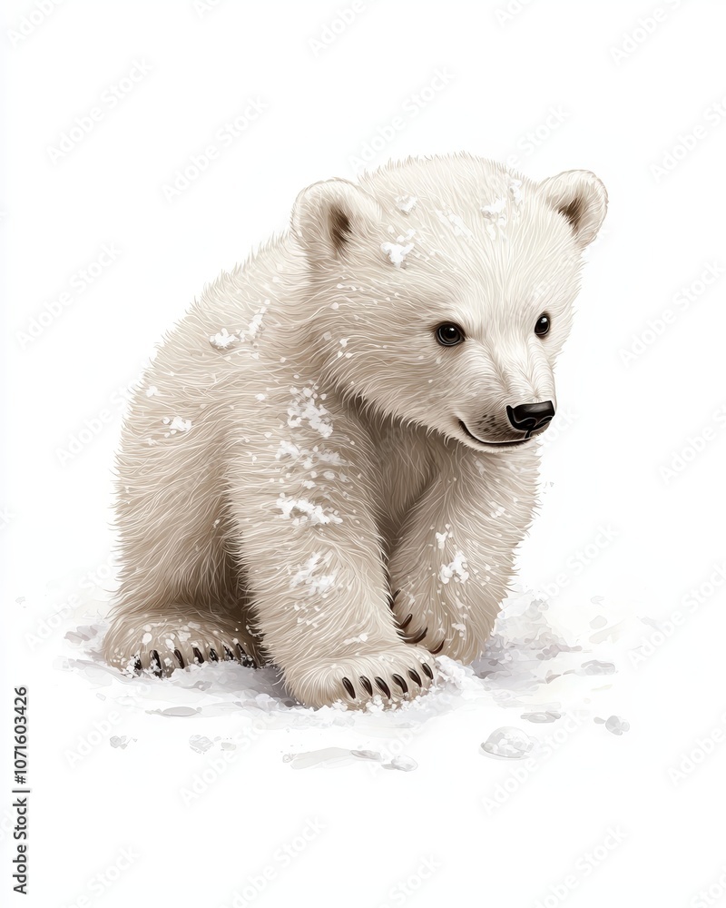 Fototapeta premium Polar bear cub playing in the snow