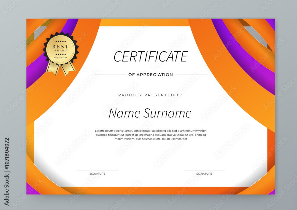 Fototapeta premium Modern Certificate Template with Colorful Abstract Design Illustration