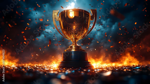Golden Trophy with Fire and...