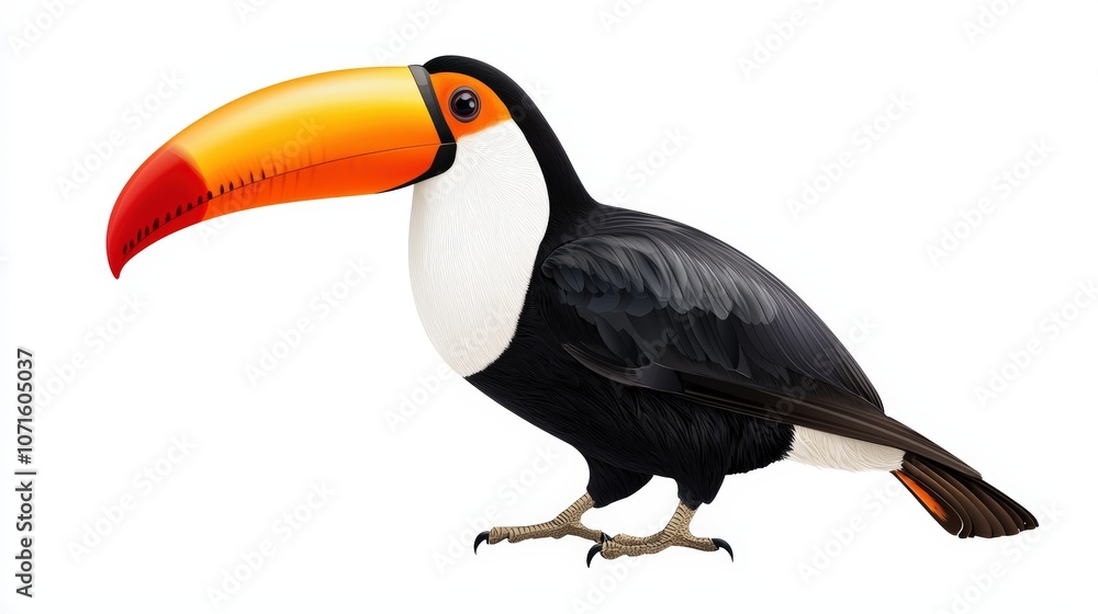 Obraz premium Toucan with vibrant beak, white isolated background