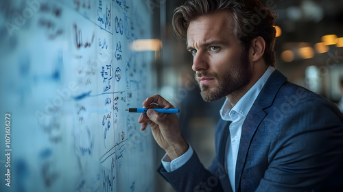 Businessman Writing on Whit...