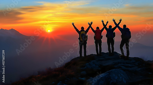 Silhouettes of Hikers on a ...