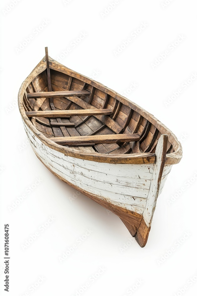 Fototapeta premium Empty wooden boat on white background.