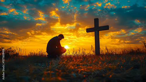 Silhouette of Man Kneeling ...