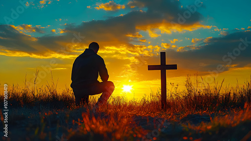 Silhouette of Man Kneeling ...