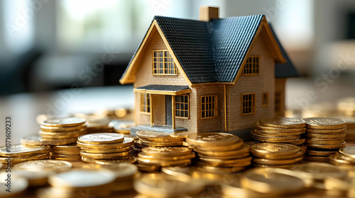 House Model on Stack of Coi...