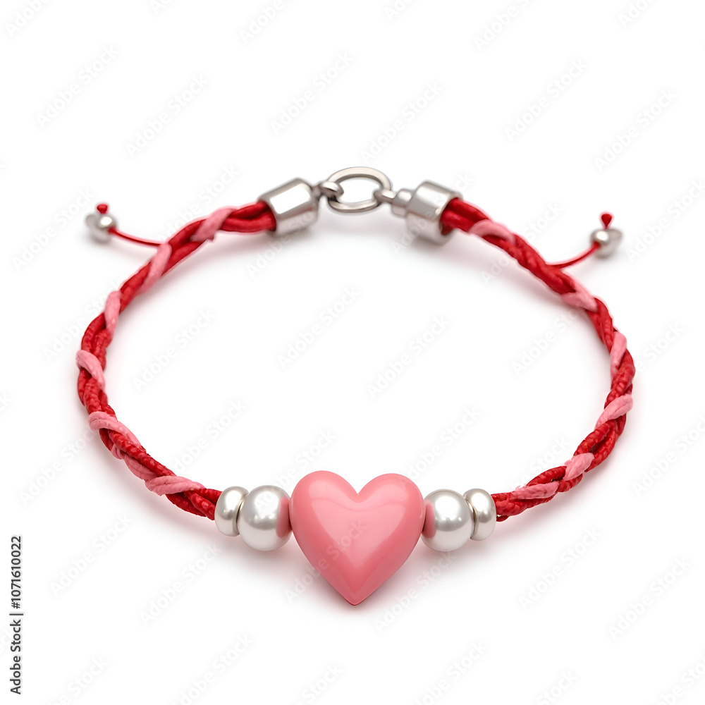 Charming heart bracelet with pink accents and silver beads for a touch of elegance and love, photography of product showcase concept. Charming heart bracelet with pink accents and silver beads for a touch of elegance and love, photography of product showcase concept.