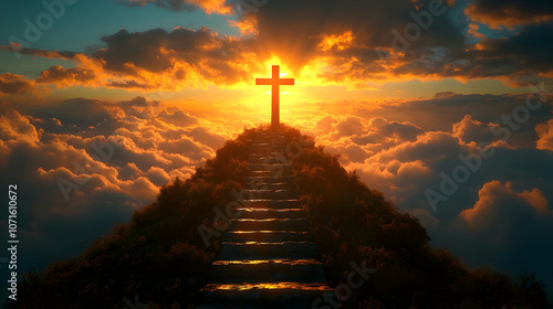 Cross on a Hilltop with Sun...