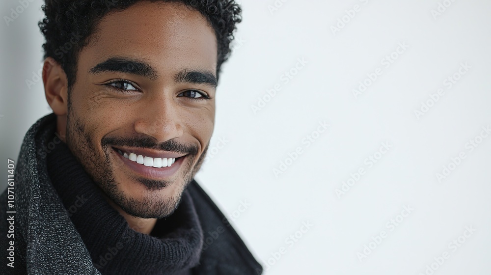 Smiling Man in Casual Attire Against Light Background Smiling Man in Casual Attire Against Light Background