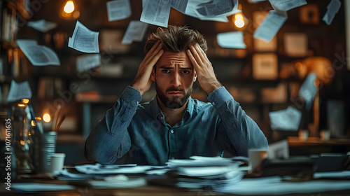 Overwhelmed Man with Papers...