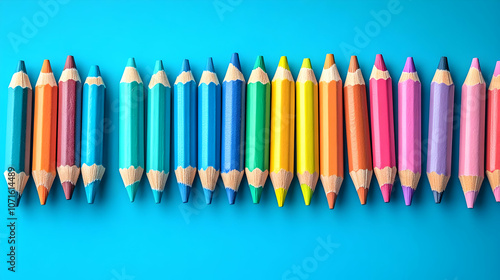 Colored Pencils on Blue Bac...