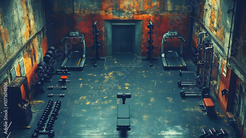 Old Gym Interior with Tread...