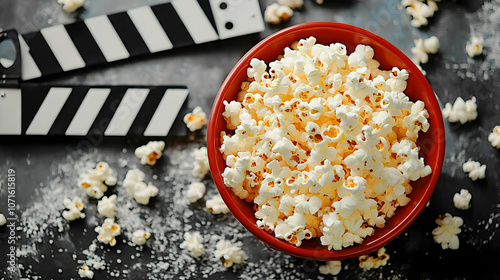 Red Bowl of Popcorn and Cla...
