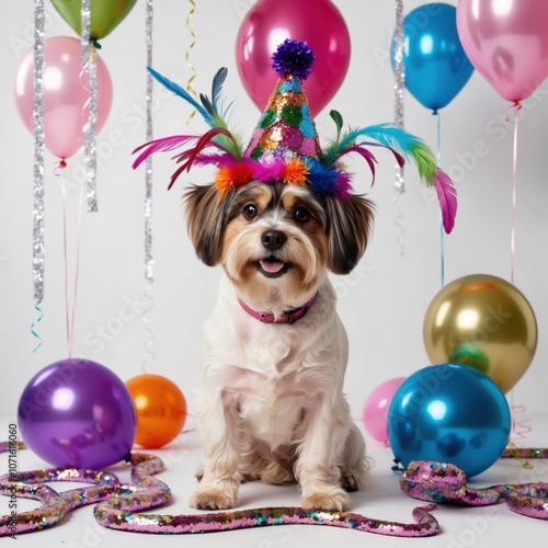 dog with balloons