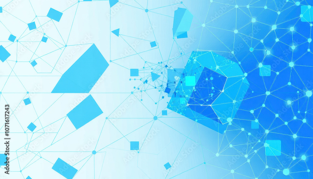 Obraz premium vibrant abstract design featuring geometric shapes and interconnected lines in shades of blue, creating sense of depth and technology