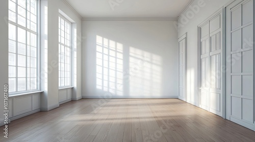 Modern interior of an empty flat with ample copy space for design ideas. The flats interior offers a blank canvas for creativity and personalization, highlighting its potential.