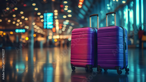 Two Purple Suitcases in Air...