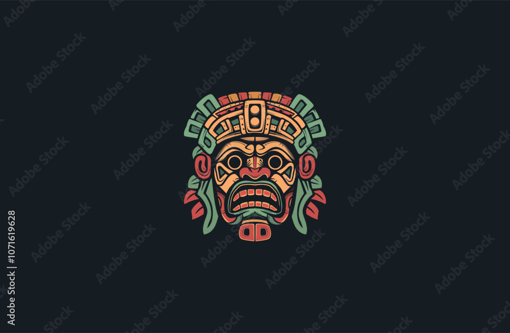 Obraz premium Mayan mask totem logo design vector